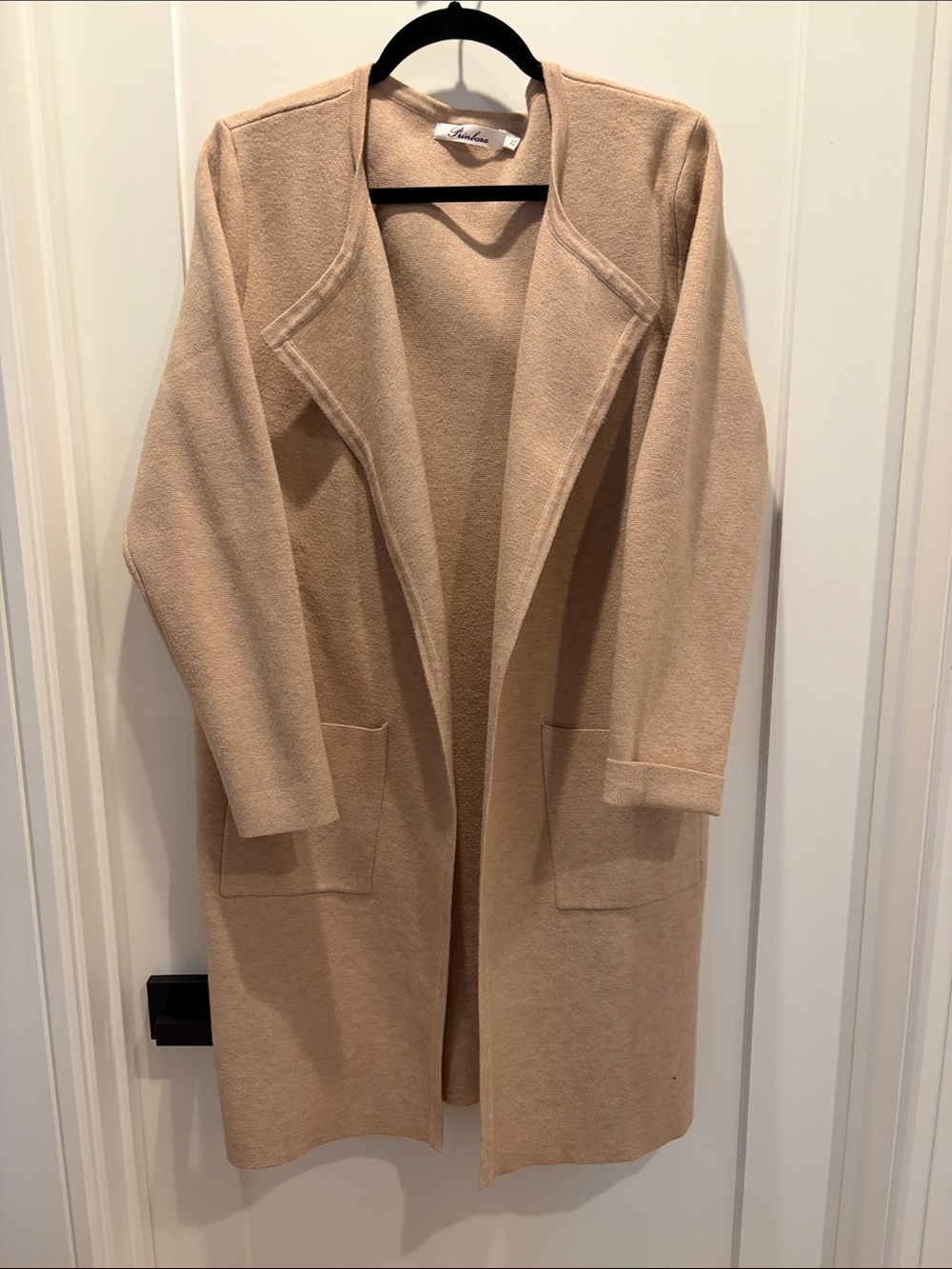 Open-Front Heavyweight Longline Knit Coatigan Oatmeal.